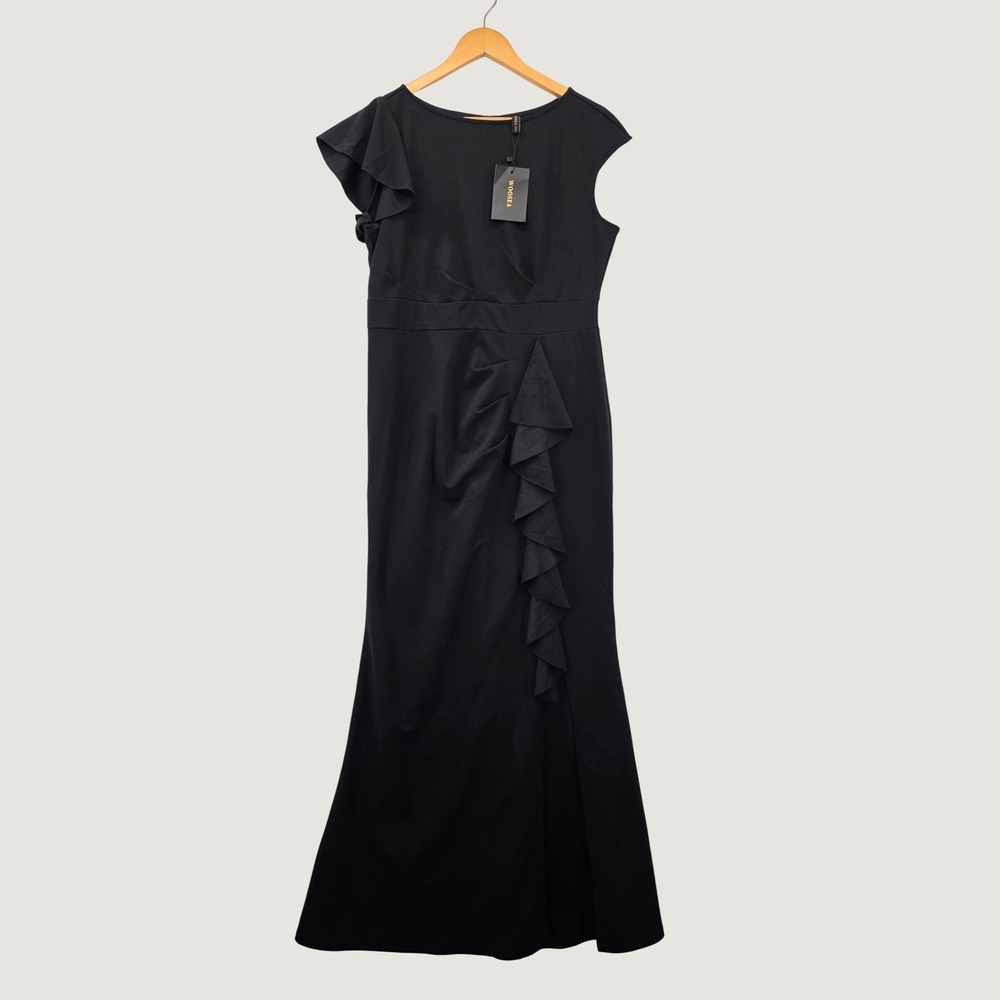 Woosea Black Ruffle Sleeve Mermaid Maxi Dress XL NWT Elegant Formal Evening Gown